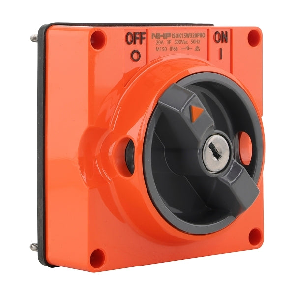 NHP ISO Surface Switch - Key, Lock in OFF, 3 Pole 20A 500V AC, w/o Base, Resistant Orange