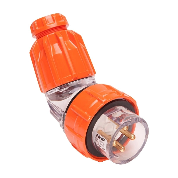 NHP ISO Plug - Angled, 4 Round Pins, 20A 500V AC, Electric Orange***EMAIL/TEXT FOR PRICING***