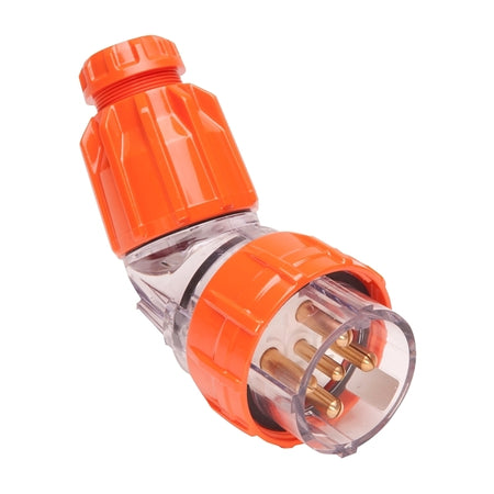 NHP ISO Plug - Angled, 5 Round Pins, 32A 500V AC, Electric Orange