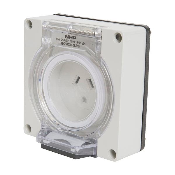 NHP ISO Socket Outlet, 2 Flat Pins + 1 Round Earth 10A 250V AC, w/o Base, Grey