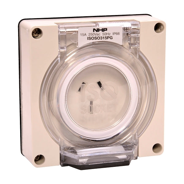 NHP ISO Socket Outlet, 3 Flat Pins 15A 250V AC, w/o Base, Grey