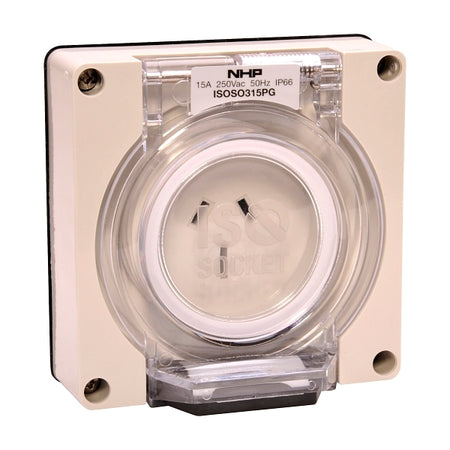 NHP ISO Socket Outlet, 3 Flat Pins 15A 250V AC, w/o Base, Grey