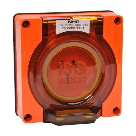 NHP ISO Socket Outlet, 3 Flat Pins 15A 250V AC, w/o Base, Resistant Orange