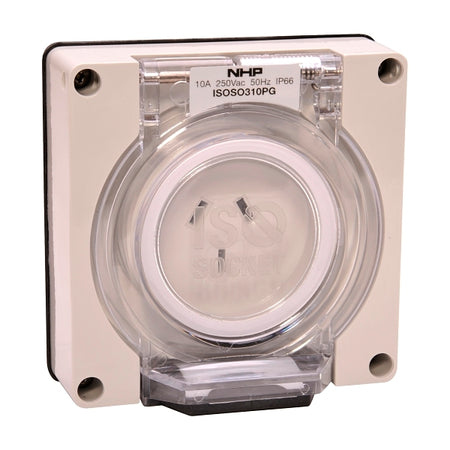 NHP ISO Socket Outlet, 3 Flat Pins 20A 250V AC, w/o Base, Grey