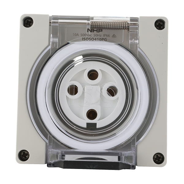 NHP ISO Socket Outlet, 4 Round Pins 10A 500V AC, w/o Base, Grey***EMAIL/TEXT FOR PRICING***