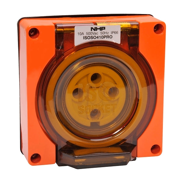 NHP ISO Socket Outlet, 4 Round Pins 10A 500V AC, w/o Base, Resistant Orange***EMAIL/TEXT FOR PRICING***