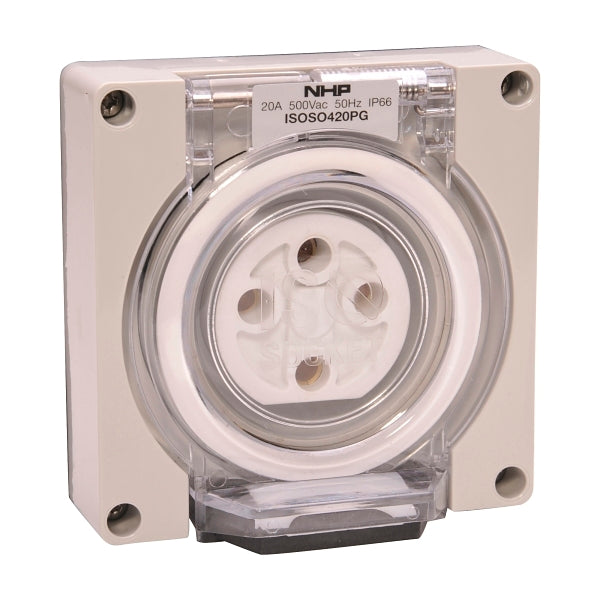 NHP ISO Socket Outlet, 4 Round Pins 20A 500V AC, w/o Base, Grey***EMAIL/TEXT FOR PRICING***
