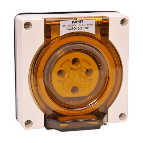 NHP ISO Socket Outlet, 4 Round Pins 20A 500V AC, w/o Base, Resistant White***EMAIL/TEXT FOR PRICING***