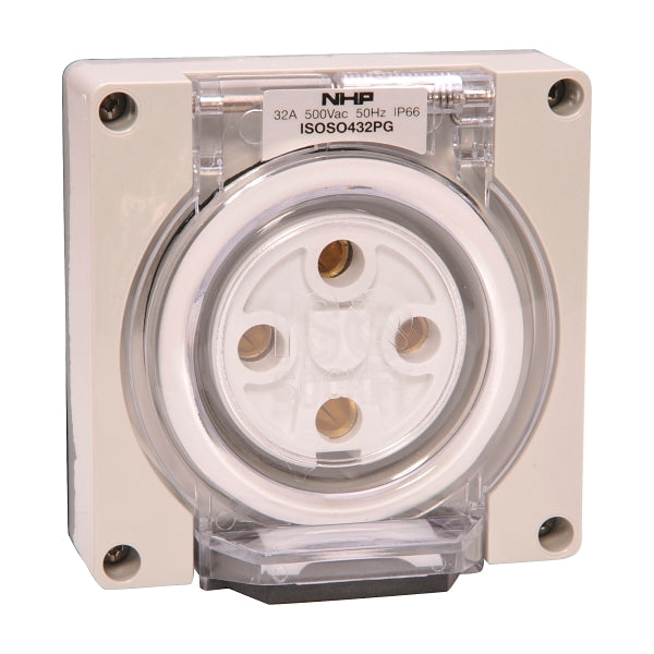 NHP ISO Socket Outlet, 4 Round Pins 32A 500V AC, w/o Base, Grey***EMAIL/TEXT FOR PRICING***