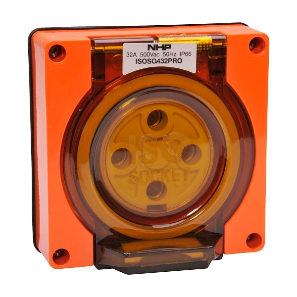 NHP ISO Socket Outlet, 4 Round Pins 32A 500V AC, w/o Base, Resistant Orange