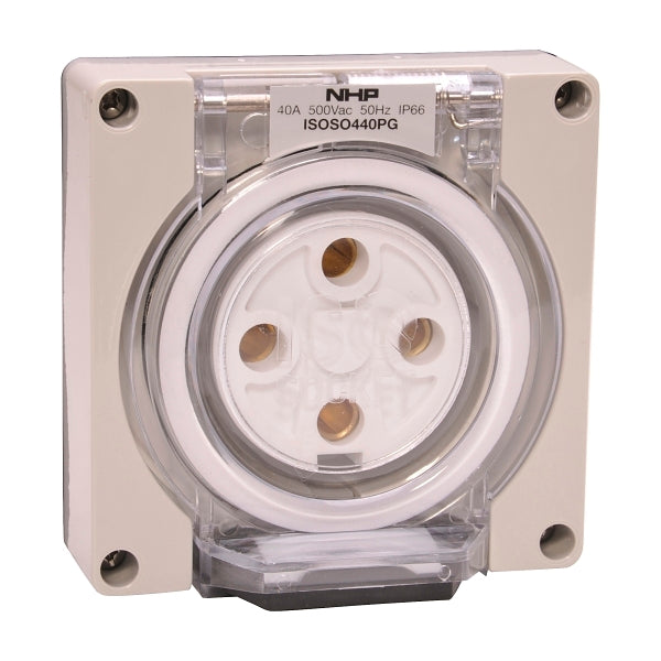 NHP ISO Socket Outlet, 4 Round Pins 40A 500V AC, w/o Base, Grey***EMAIL/TEXT FOR PRICING***