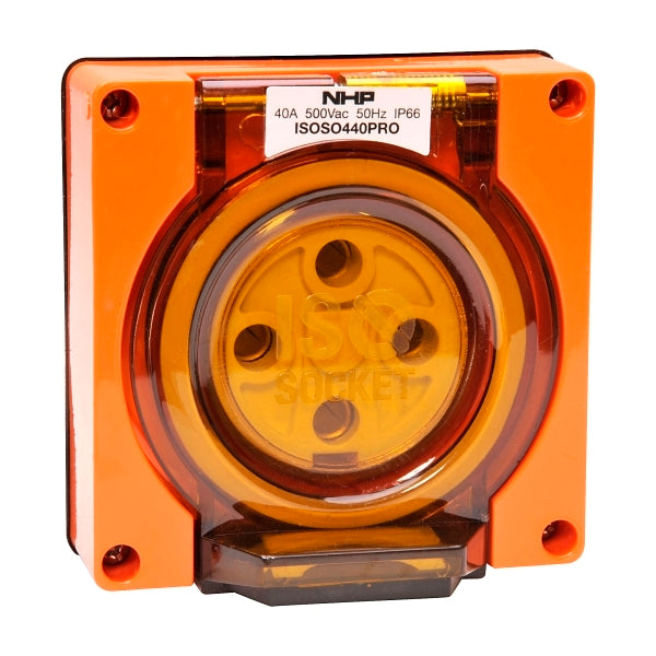 NHP ISO Socket Outlet, 4 Round Pins 40A 500V AC, w/o Base, Resistant Orange***EMAIL/TEXT FOR PRICING***