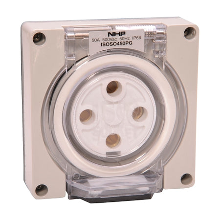 NHP ISO Socket Outlet, 4 Round Pins 50A 500V AC, w/o Base, Grey