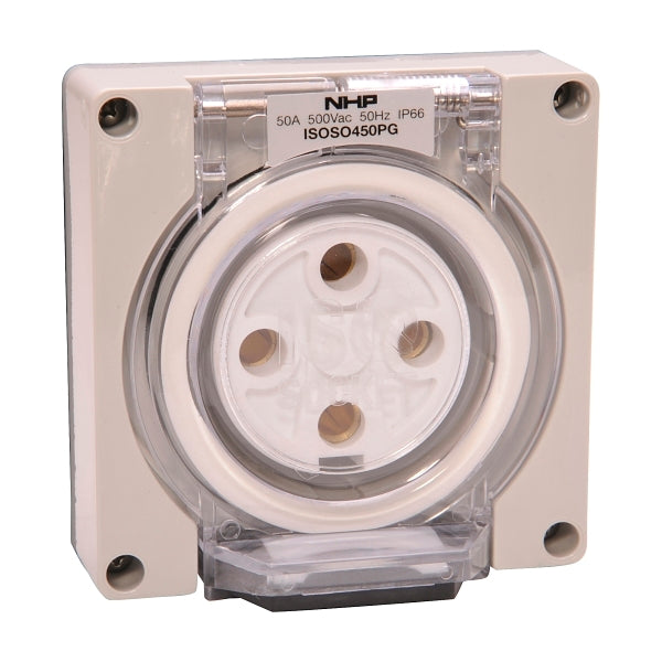 NHP ISO Socket Outlet, 4 Round Pins 50A 500V AC, w/o Base, Grey***EMAIL/TEXT FOR PRICING***