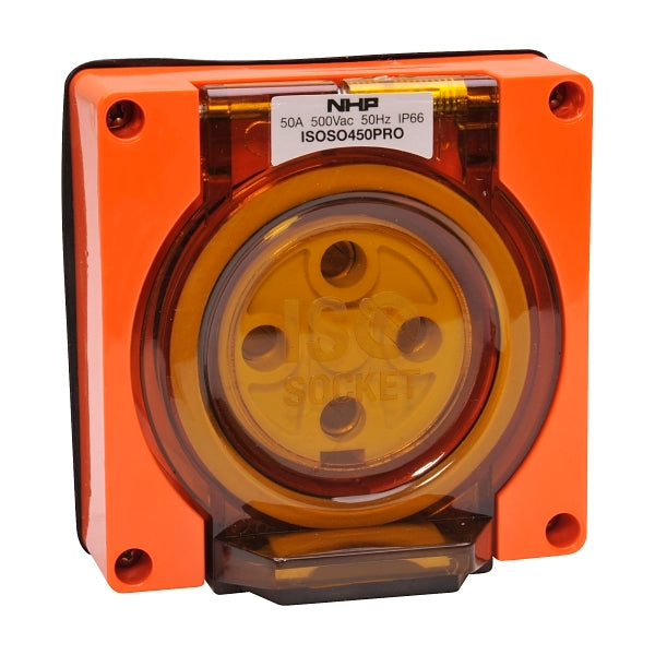 NHP ISO Socket Outlet, 4 Round Pins 50A 500V AC, w/o Base, Resistant Orange***EMAIL/TEXT FOR PRICING***