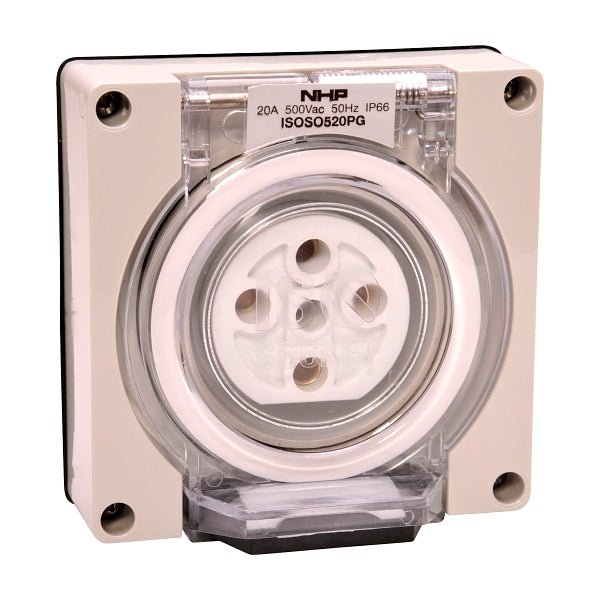 NHP ISO Socket Outlet, 5 Round Pins 20A 500V AC, w/o Base, Grey***EMAIL/TEXT FOR PRICING***