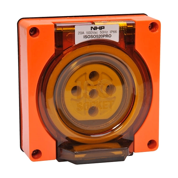NHP ISO Socket Outlet, 5 Round Pins 20A 500V AC, w/o Base, Resistant Orange***EMAIL/TEXT FOR PRICING***