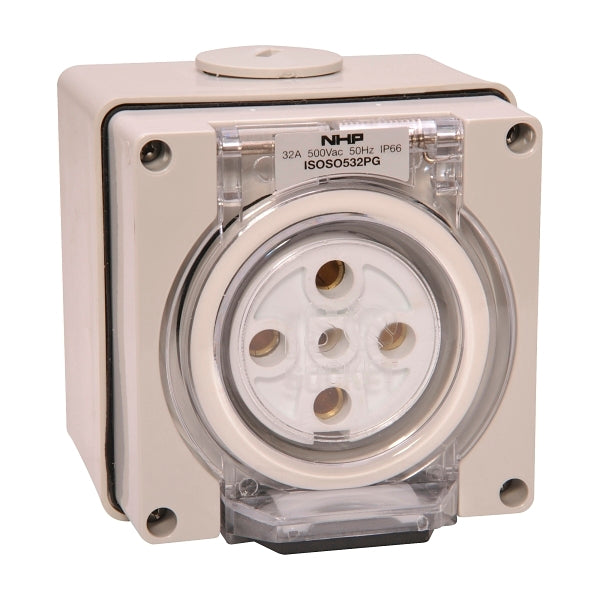 NHP ISO Socket Outlet, 5 Round Pins 32A 500V AC, w/ Base,Grey***EMAIL/TEXT FOR PRICING***