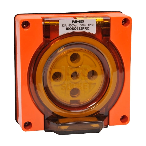 NHP ISO Socket Outlet, 5 Round Pins 32A 500V AC, w/o Base, Orange***EMAIL/TEXT FOR PRICING***
