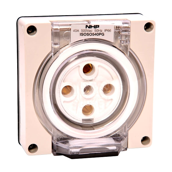 NHP ISO Socket Outlet, 5 Round Pins 40A 500V AC, w/o Base, Grey