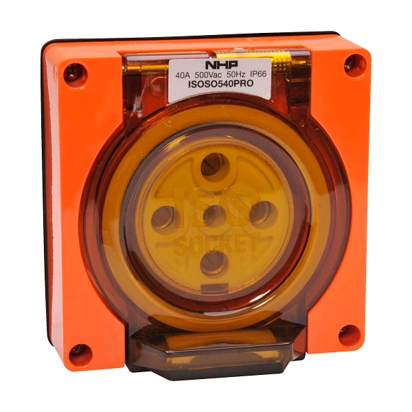 NHP ISO Socket Outlet, 5 Round Pins 40A 500V AC, w/o Base, Resistant Orange***EMAIL/TEXT FOR PRICING***