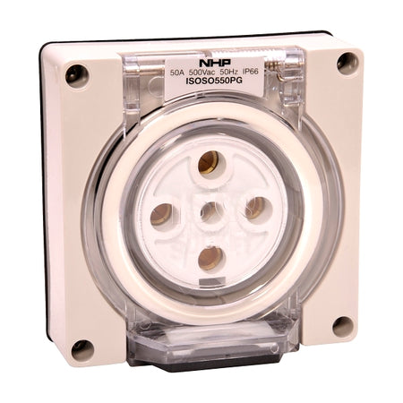 NHP ISO Socket Outlet, 5 Round Pins 50A 500V AC, w/o Base, Grey