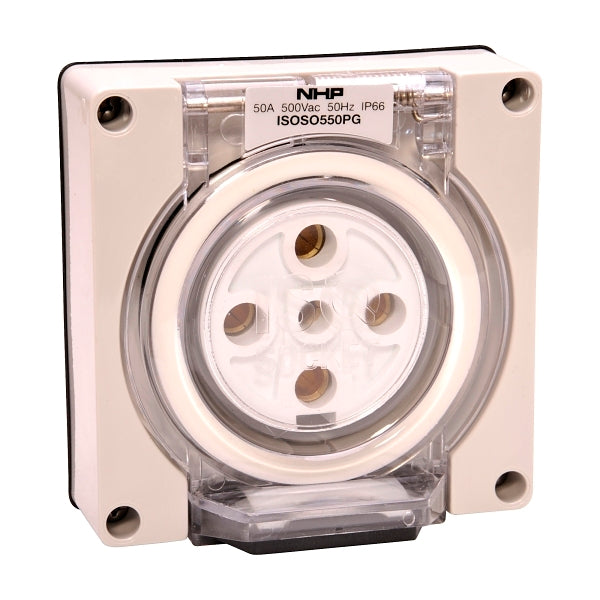 NHP ISO Socket Outlet, 5 Round Pins 50A 500V AC, w/o Base, Grey***EMAIL/TEXT FOR PRICING***