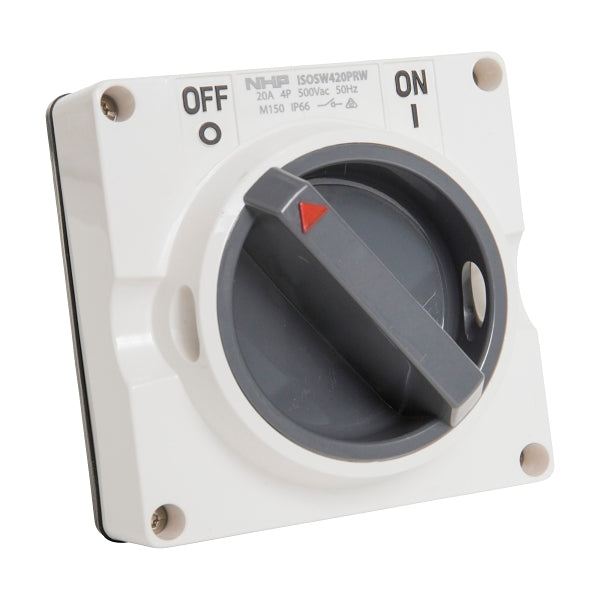 NHP ISO Surface Switch, 4 Pole 20A 500V AC, w/o Base, Resistant White
