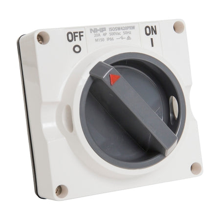 NHP ISO Surface Switch, 4 Pole 20A 500V AC, w/o Base, Resistant White