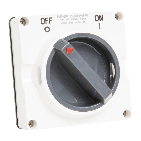 NHP ISO Surface Switch, 4 Pole 40A 500V AC, w/o Base, Resistant White