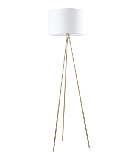 Jambes Drum Shade with Antique Brass Tripod Floor Lamp - White