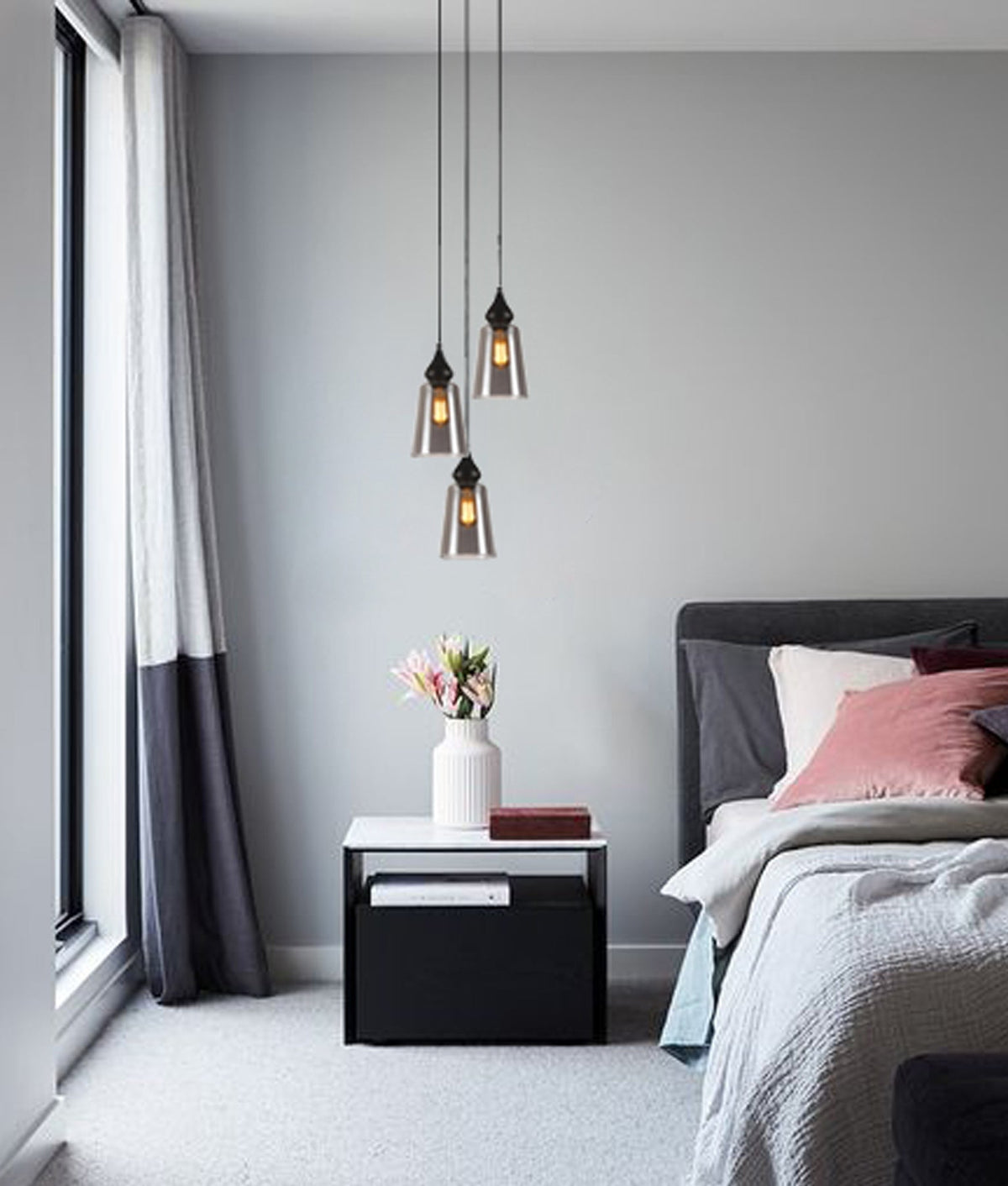 Jerez Bronze Amber/ Smokey Black Ellipse Glass Flat Top Pendant Light - Smokey Black