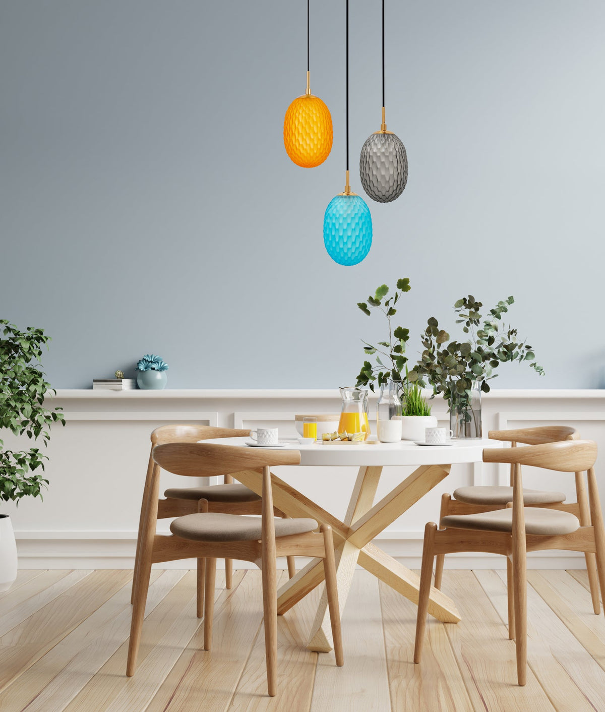 Kathal Interior Ellipse Glass Segmented with Brass Highlight Enclosed Pendant Light - Orange