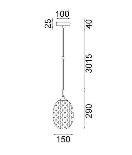 Kathal Interior Ellipse Glass Segmented with Brass Highlight Enclosed Pendant Light - Frosted