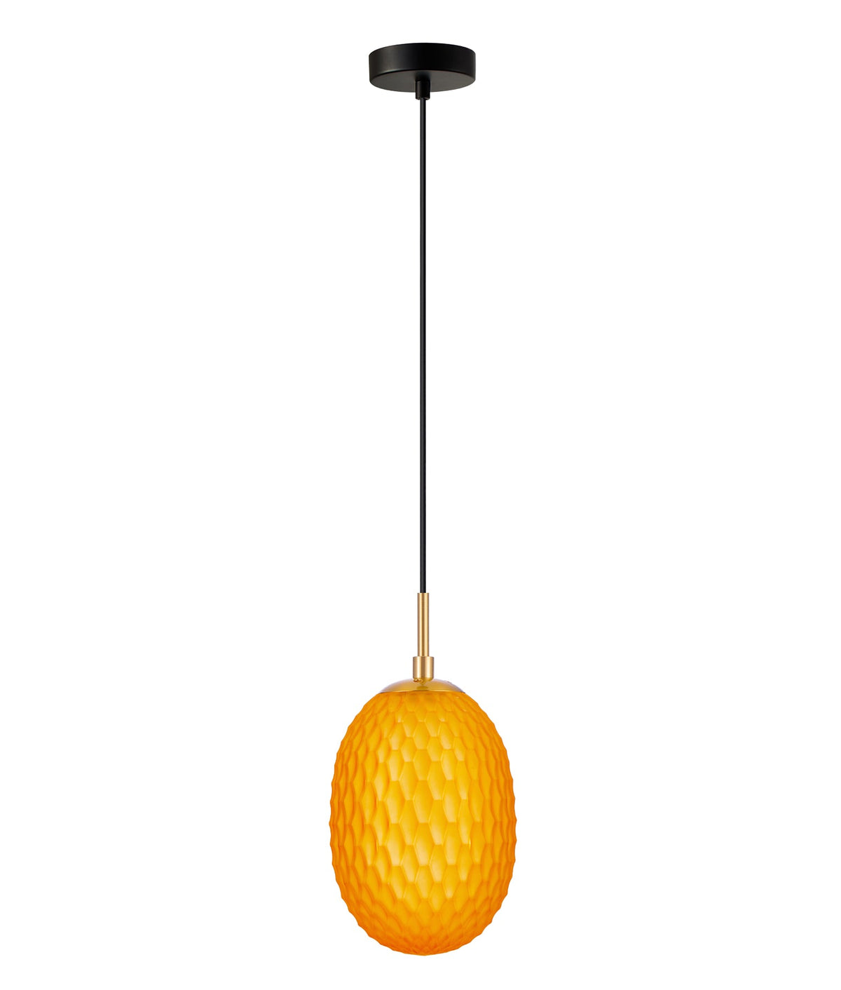 Kathal Interior Ellipse Glass Segmented with Brass Highlight Enclosed Pendant Light - Orange