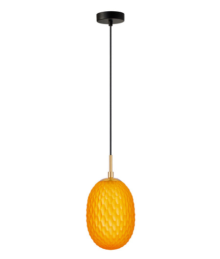 Kathal Interior Ellipse Glass Segmented with Brass Highlight Enclosed Pendant Light - Orange