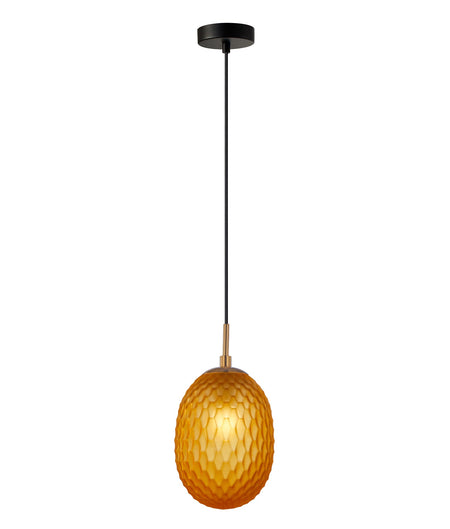 Kathal Interior Ellipse Glass Segmented with Brass Highlight Enclosed Pendant Light - Orange