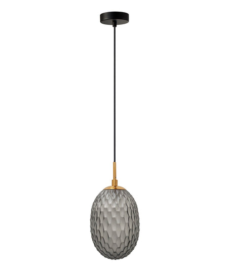 Kathal Interior Ellipse Glass Segmented with Brass Highlight Enclosed Pendant Light - Smokey Black