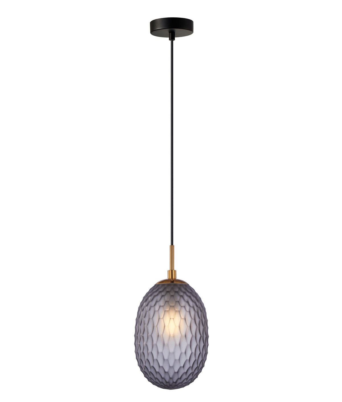Kathal Interior Ellipse Glass Segmented with Brass Highlight Enclosed Pendant Light - Smokey Black
