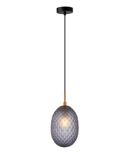 Kathal Interior Ellipse Glass Segmented with Brass Highlight Enclosed Pendant Light - Smokey Black