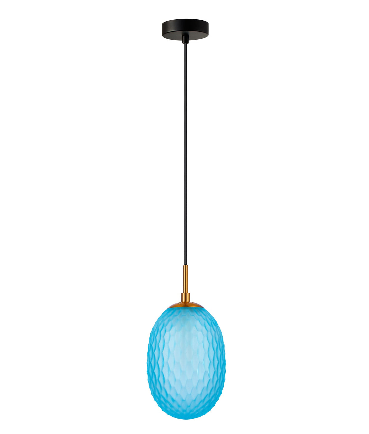 Kathal Interior Ellipse Glass Segmented with Brass Highlight Enclosed Pendant Light - Blue