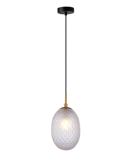 Kathal Interior Ellipse Glass Segmented with Brass Highlight Enclosed Pendant Light - Frosted