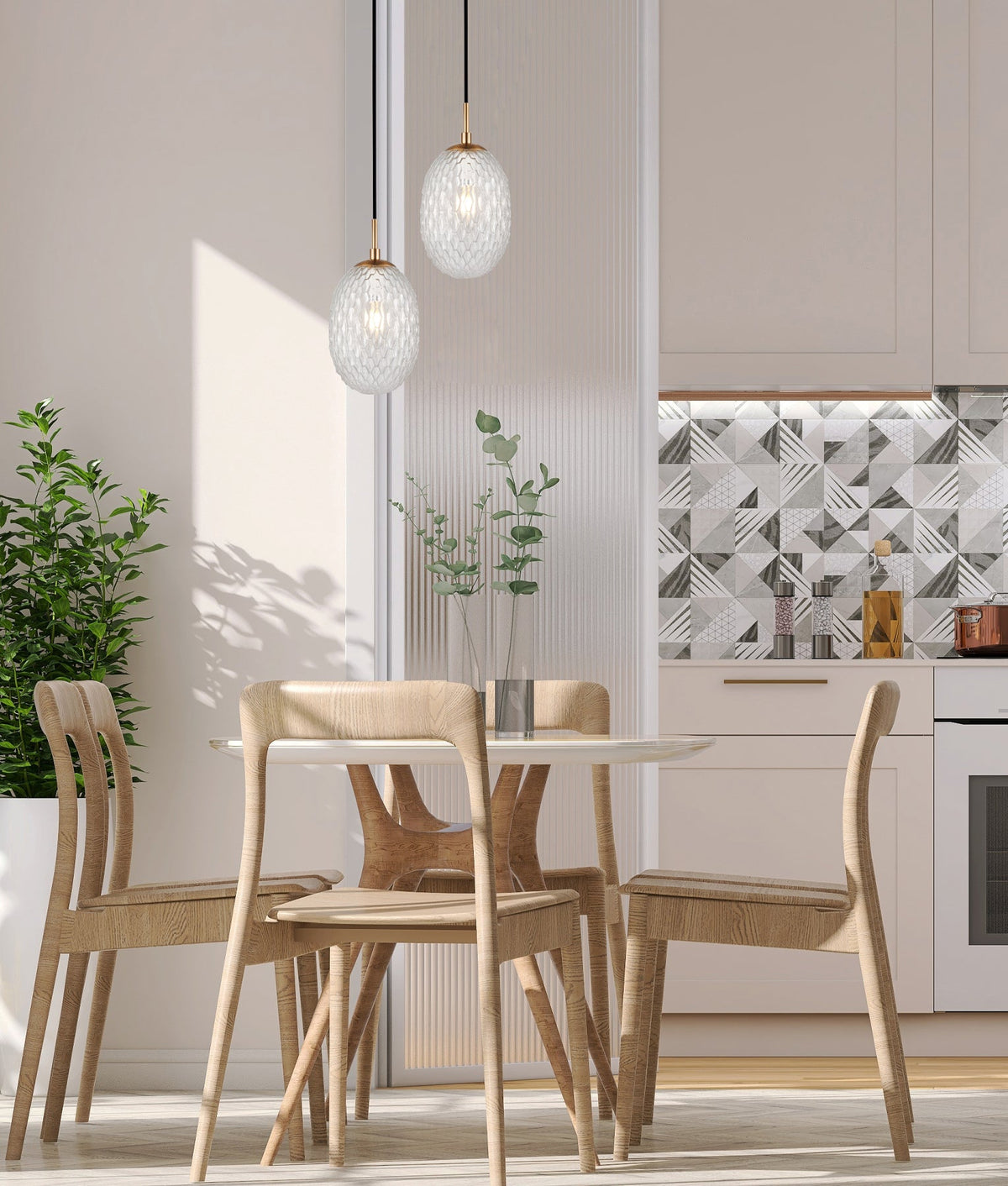 Kathal Interior Ellipse Glass Segmented with Brass Highlight Enclosed Pendant Light - Clear