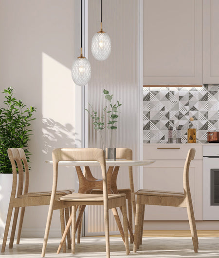 Kathal Interior Ellipse Glass Segmented with Brass Highlight Enclosed Pendant Light - Clear