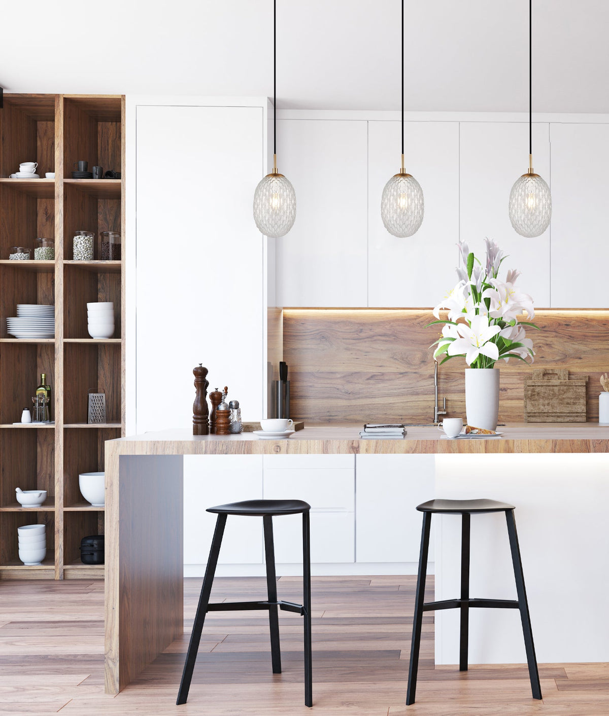 Kathal Interior Ellipse Glass Segmented with Brass Highlight Enclosed Pendant Light - Clear