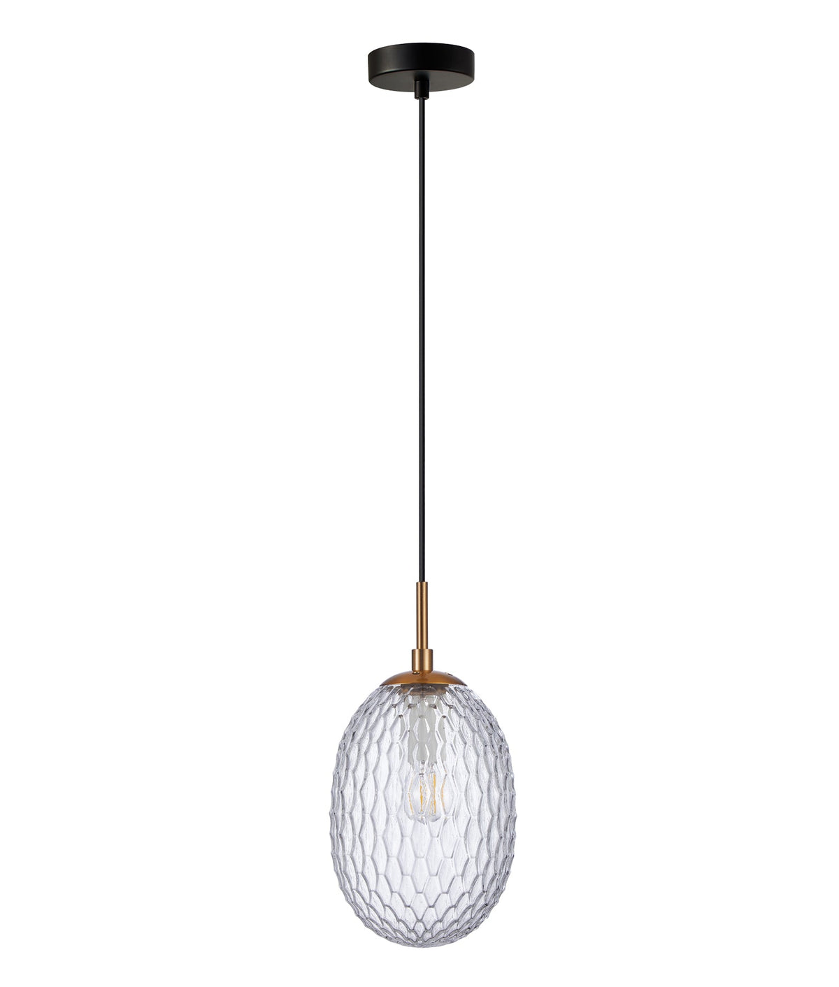 Kathal Interior Ellipse Glass Segmented with Brass Highlight Enclosed Pendant Light - Clear