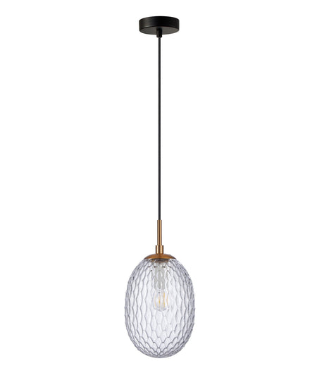 Kathal Interior Ellipse Glass Segmented with Brass Highlight Enclosed Pendant Light - Clear