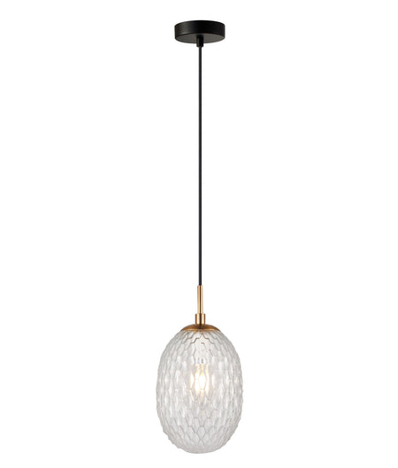 Kathal Interior Ellipse Glass Segmented with Brass Highlight Enclosed Pendant Light - Clear