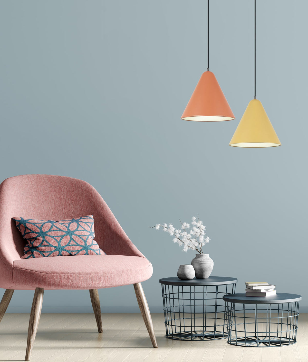 Konus Interior Iron Shade with Frosted Diffuser Pendant Light - Mustard Yellow