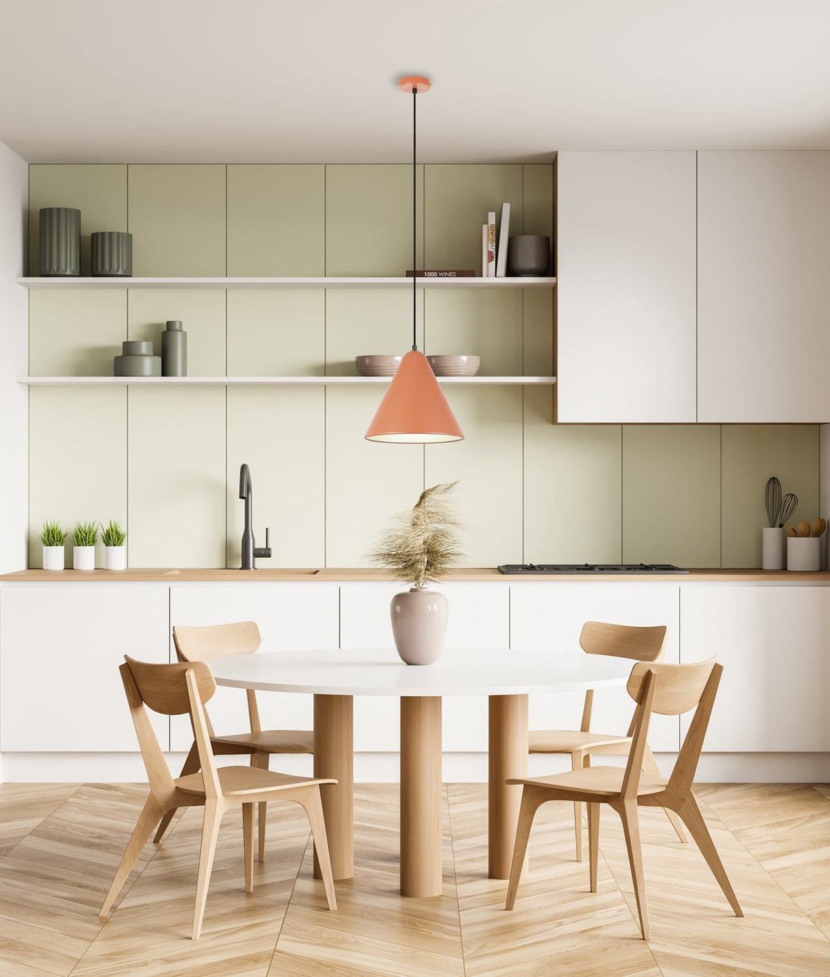 Konus Interior Iron Shade with Frosted Diffuser Pendant Light - Terra Cotta